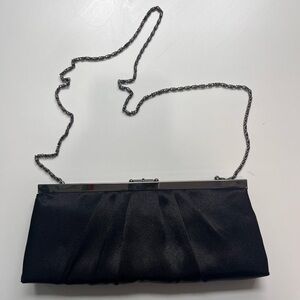 Gunne Sax Black Satin Evening Clutch with Chain Strap